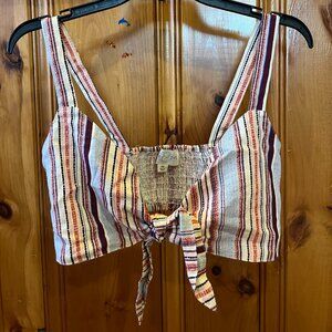 Francesca's Striped Front Tie Crop Top